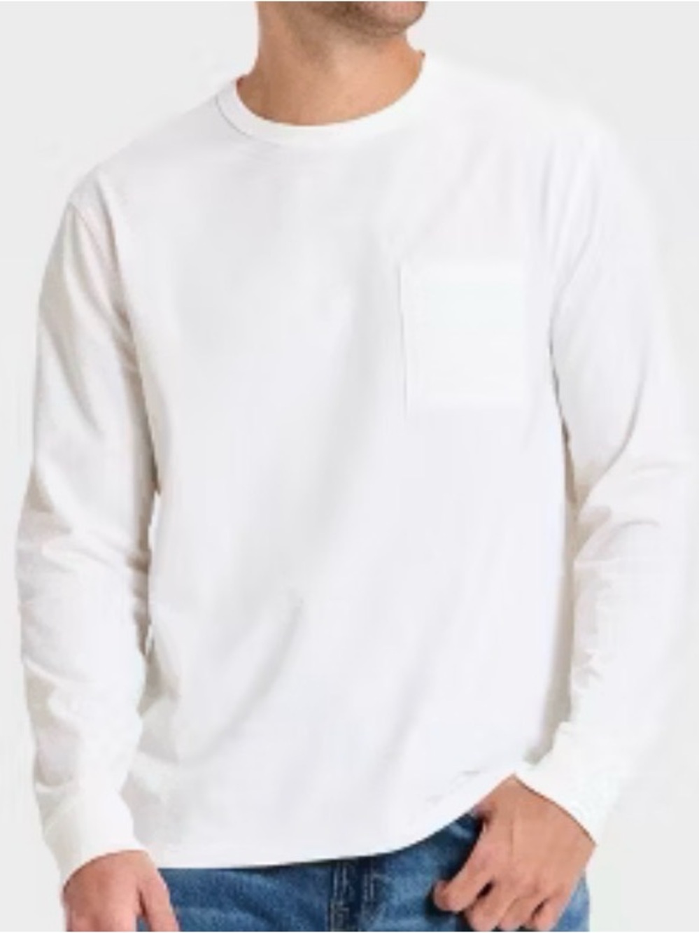Goodfellow & Co Men’s White Long Sleeve Pocket T-Shirt Medium Basic Crew Neck